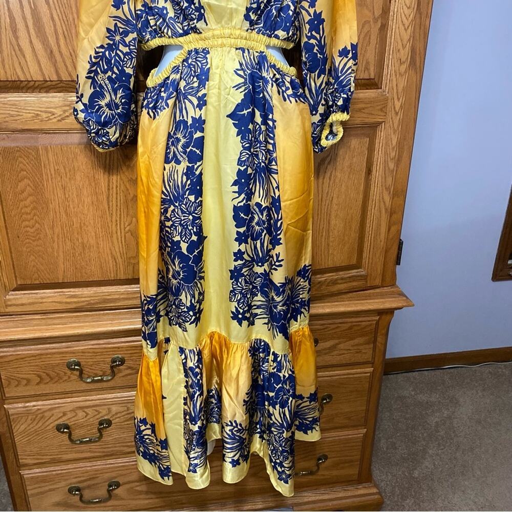 Sandro Willow Maxi Dress Yellow Blue Floral Pullover Boho Artsy Women’s Sz 2 - Picture 11 of 16